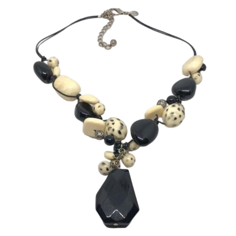 Chico's beaded chunky boho style beaded cord statement necklace.